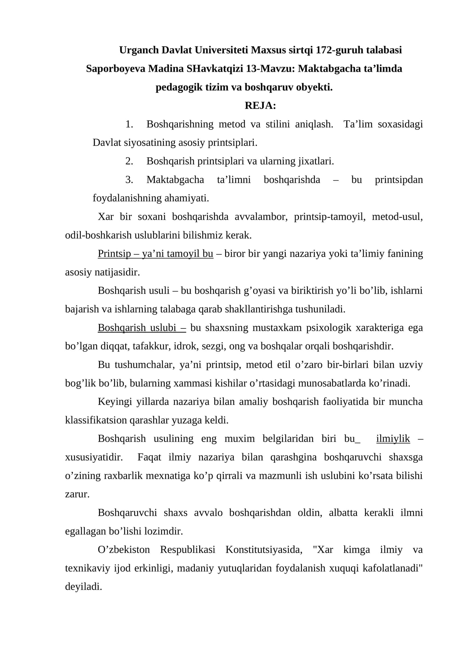 Maktabgacha ta’limda pedagogik tizim va boshqaruv obyekti