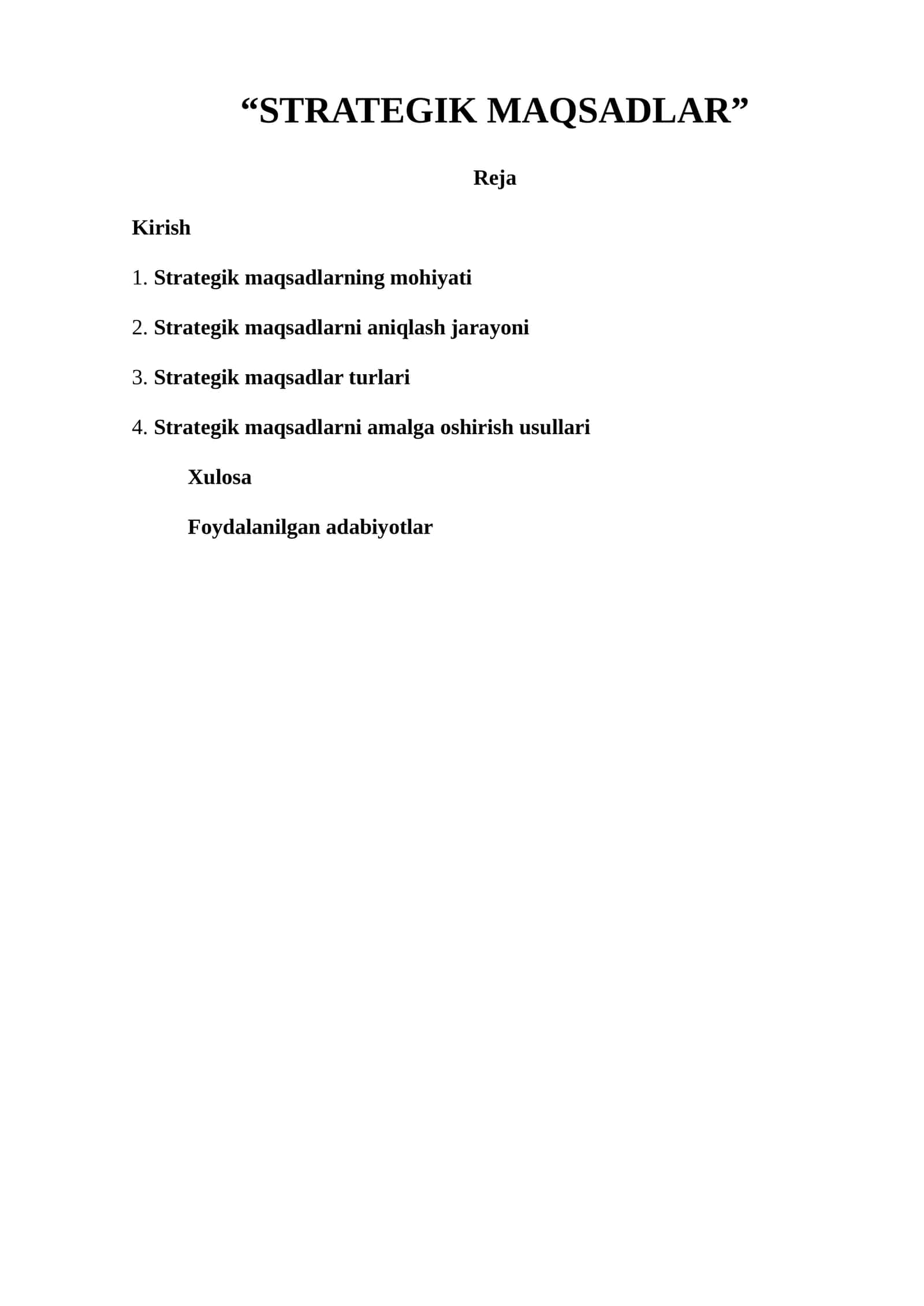 STRATEGIK MAQSADLAR