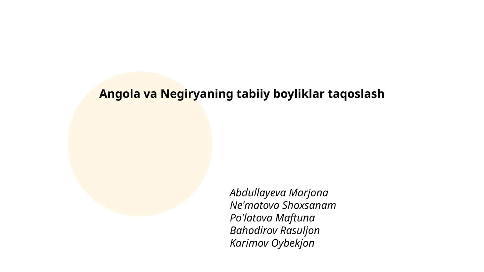 Angola va Negiryaning tabiiy boyliklar taqoslash