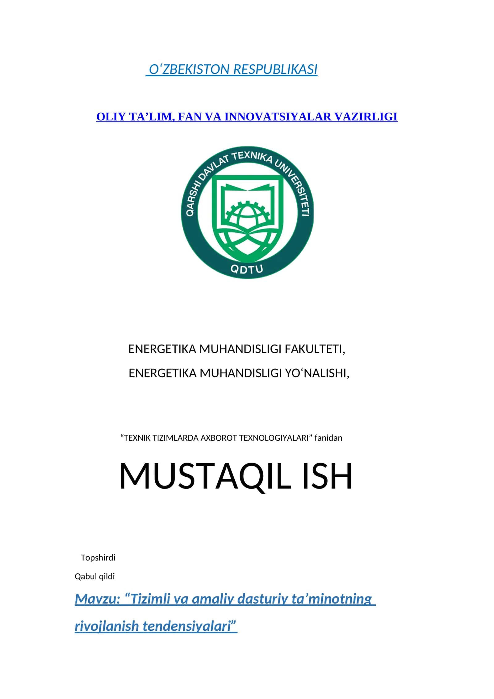 “Tizimli va amaliy dasturiy taʼminotning rivojlanish tendensiyalari”