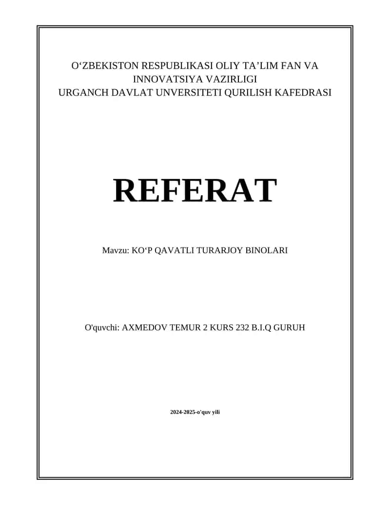 KO‘P QAVATLI TURARJOY BINOLARI