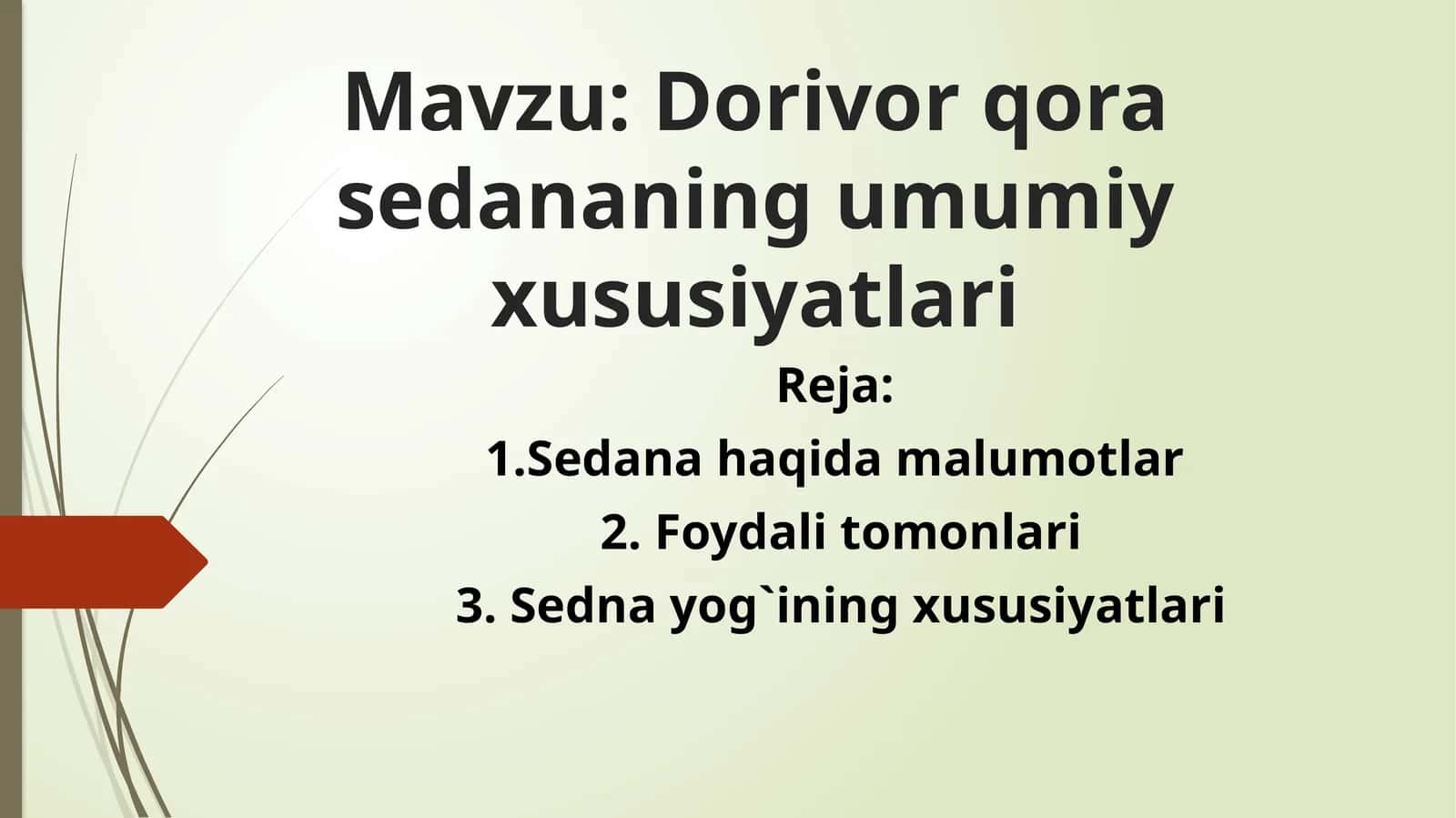 Dorivor qorasedananing umumiy xususiyatlari