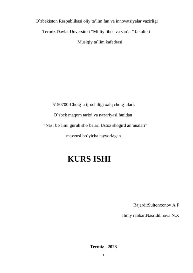 Nasr bo`limi guruh sho`balari. Ustoz shogird an’analari