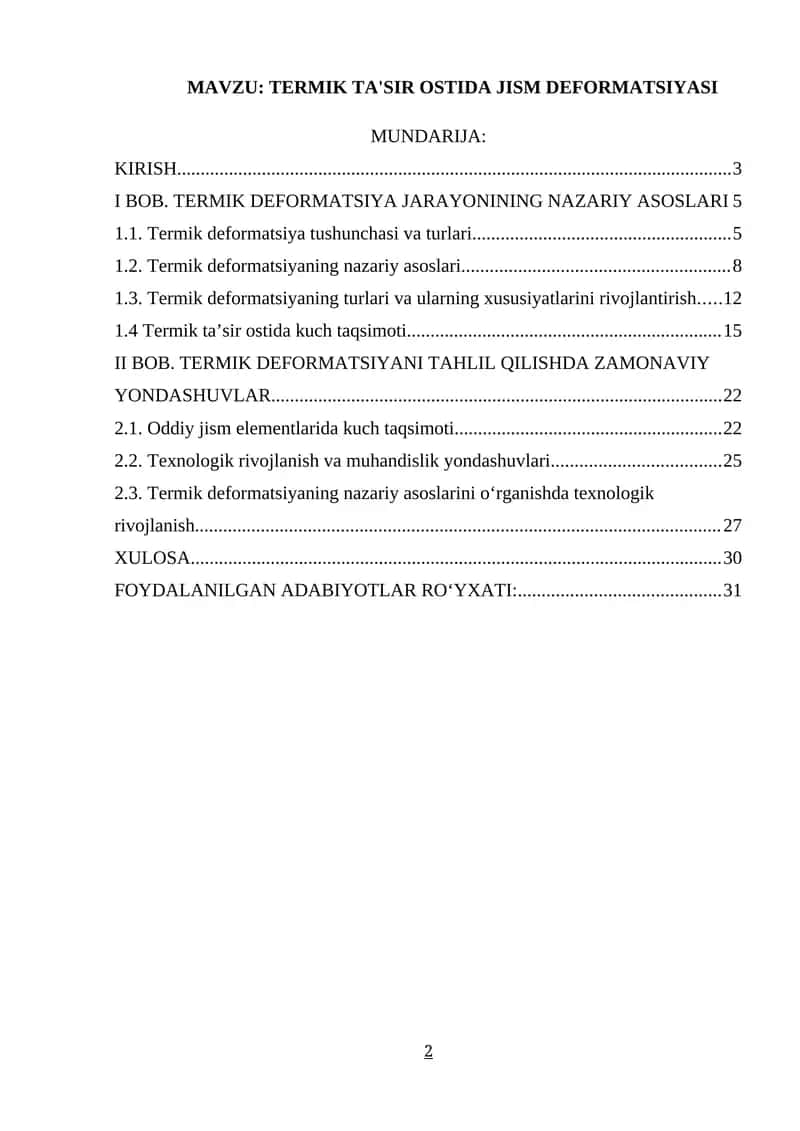 TERMIK TA'SIR OSTIDA JISM DEFORMATSIYASI