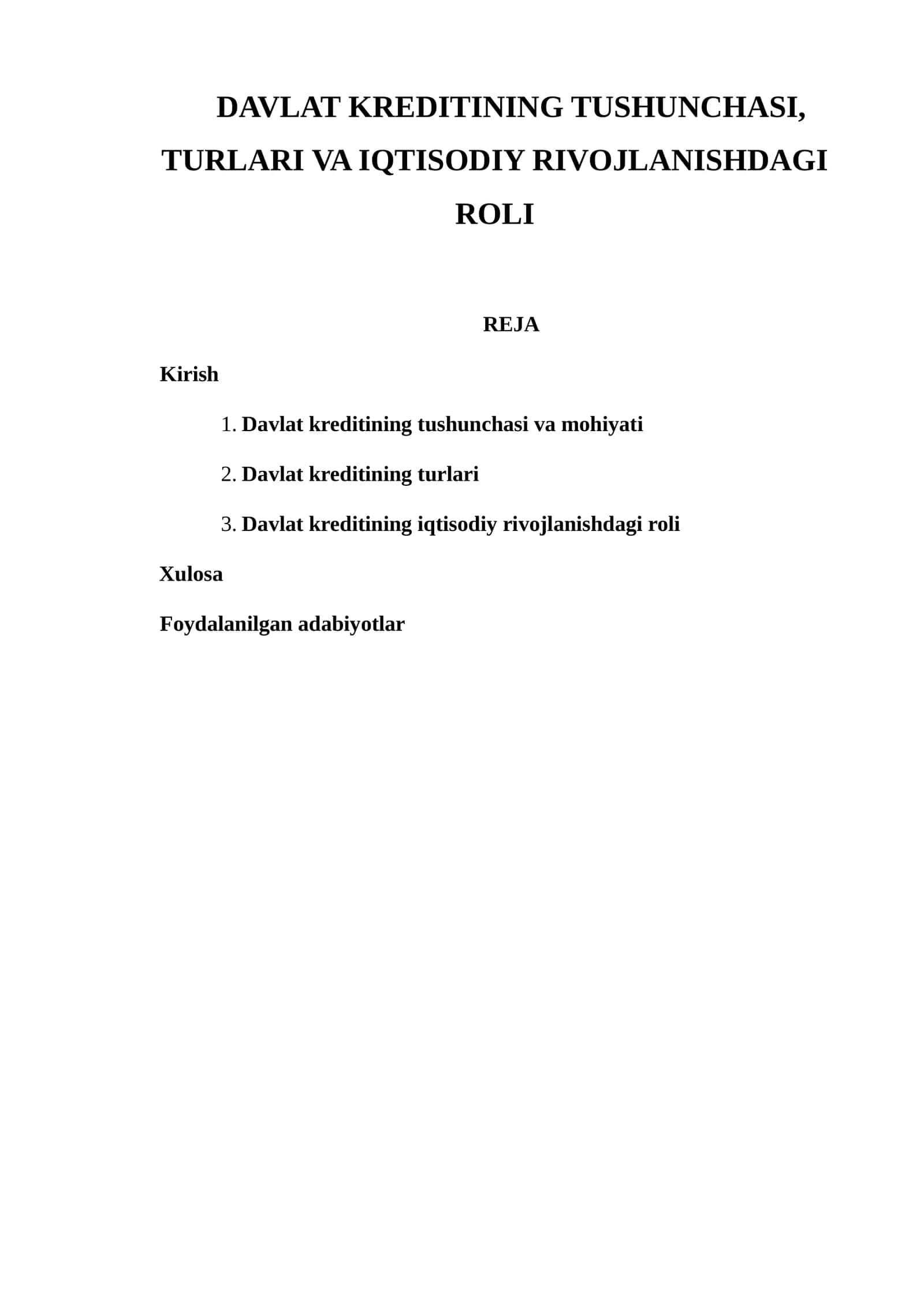 Davlat Kreditining Tushunchasi, Turlari Va Iqtisodiy Rivojlanishdagi Roli