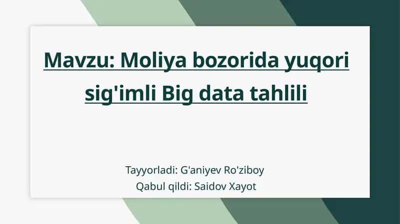 Moliyabozoridagi muhim Big Data tahlili