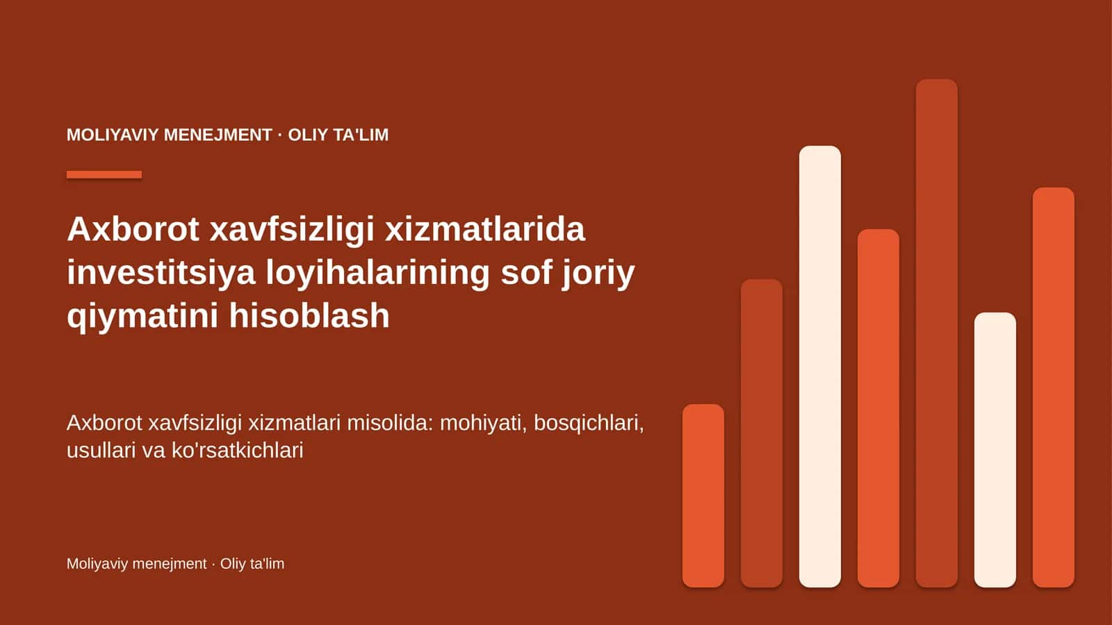 axborot xavfsizligi xizmatlarida investitsiya loyihalarining sof joriy qiymatini hisoblash 2284