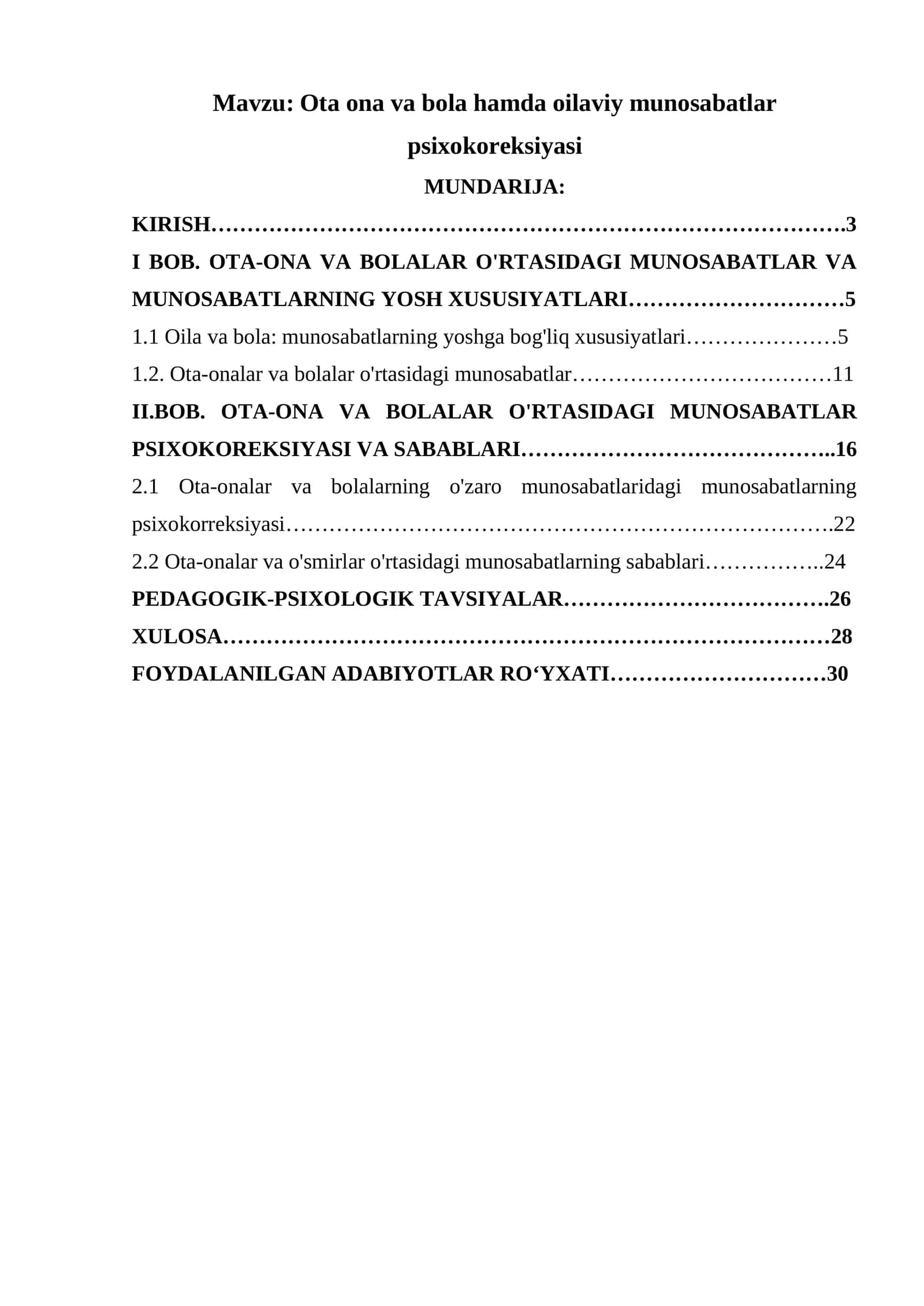 Ota ona va bola hamda oilaviy munosabatlar psixokoreksiyasi