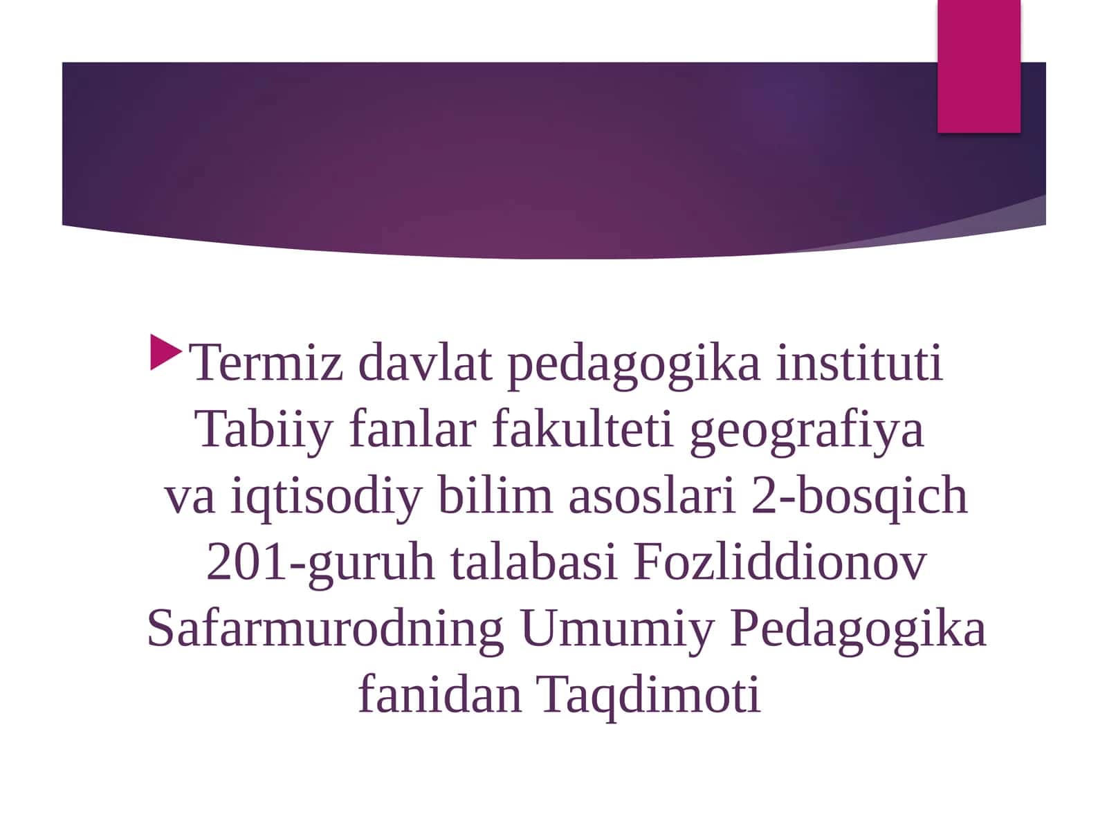 Tabiiy fanlar fakulteti Geografiya va Iqtisodiy bilim asoslari