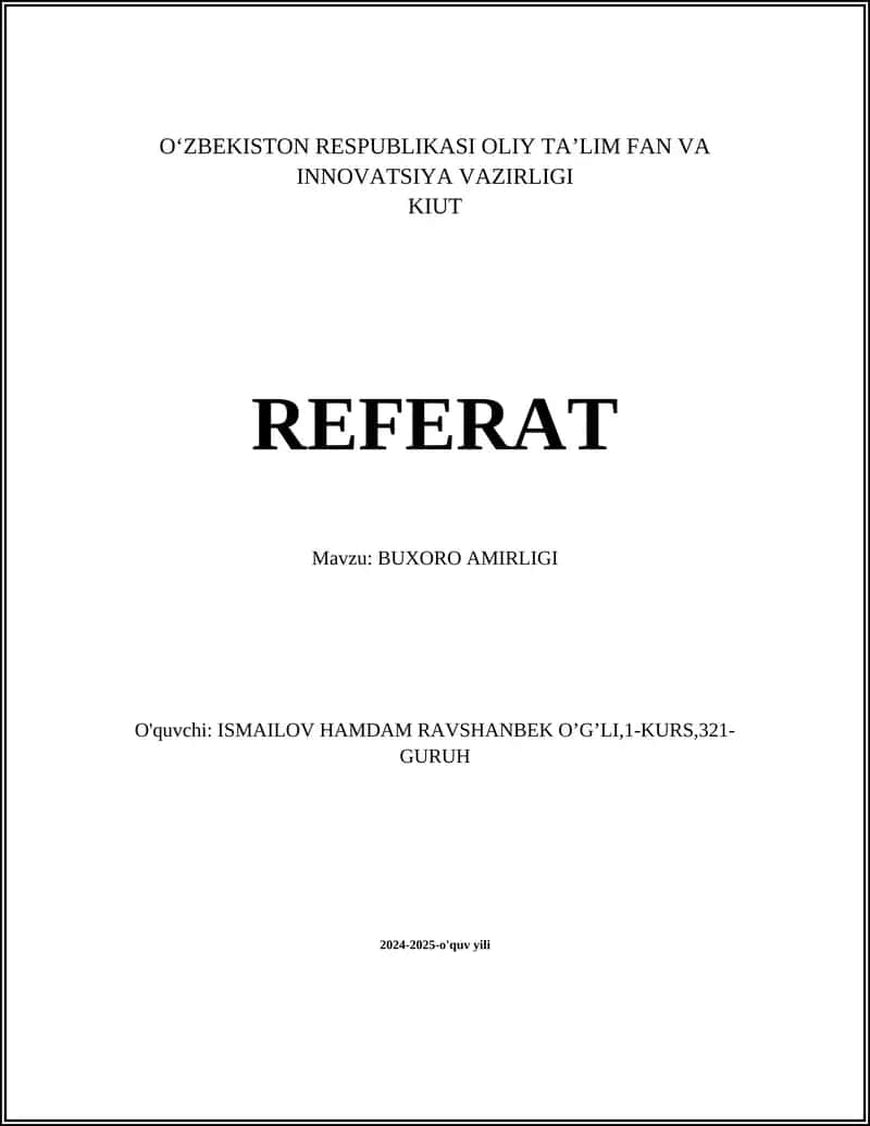 Buxoro Amirligi Referat