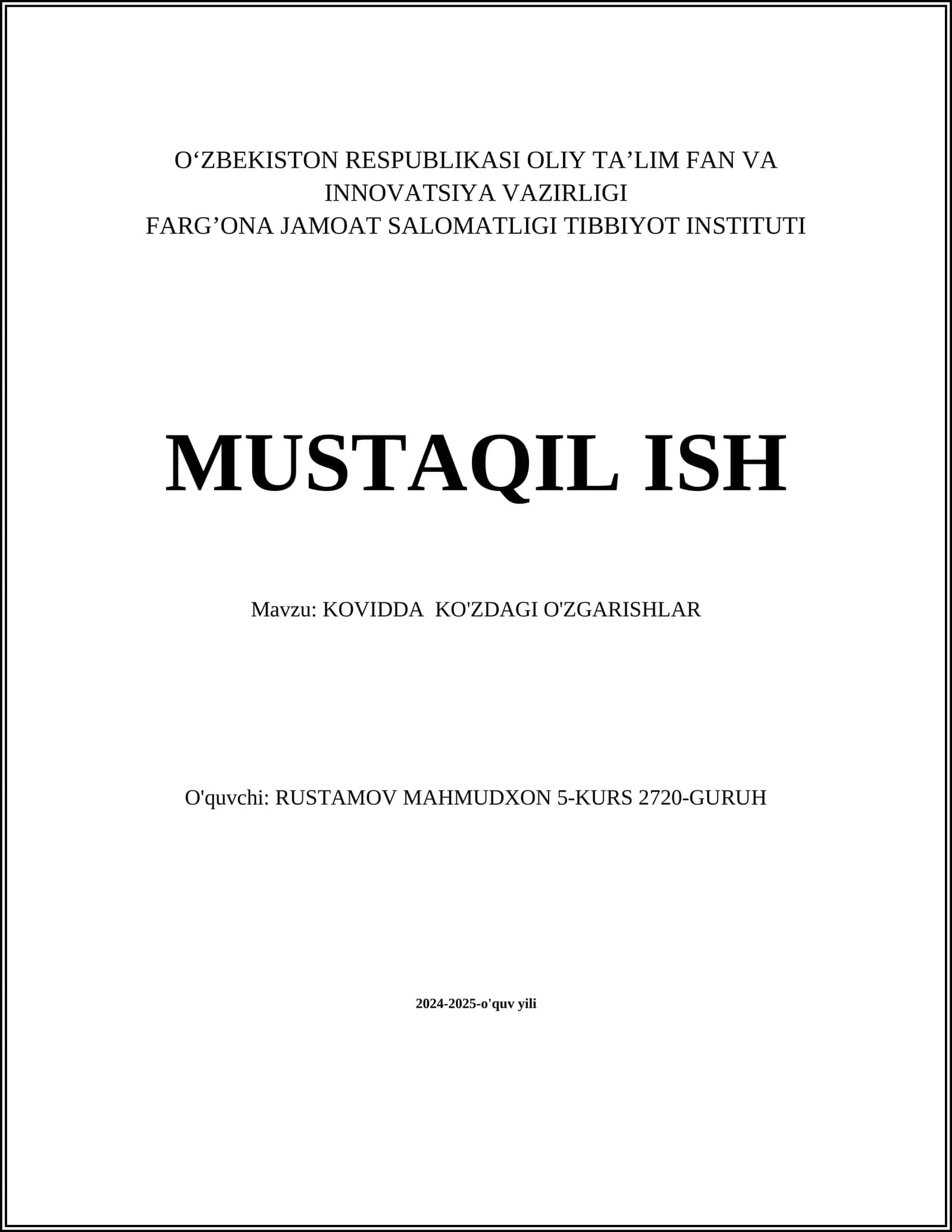 KOVIDDA KO'ZDAGI O'ZGARISHLAR