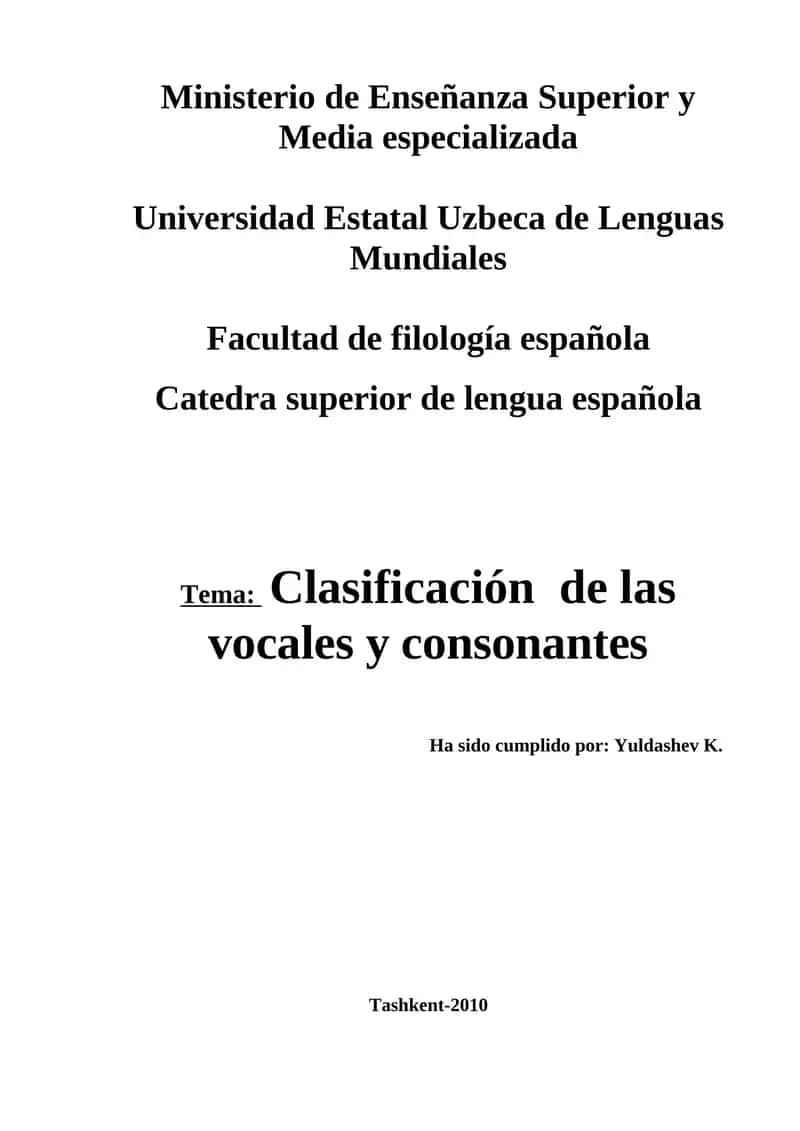 Clasificación de las vocales y consonantes
