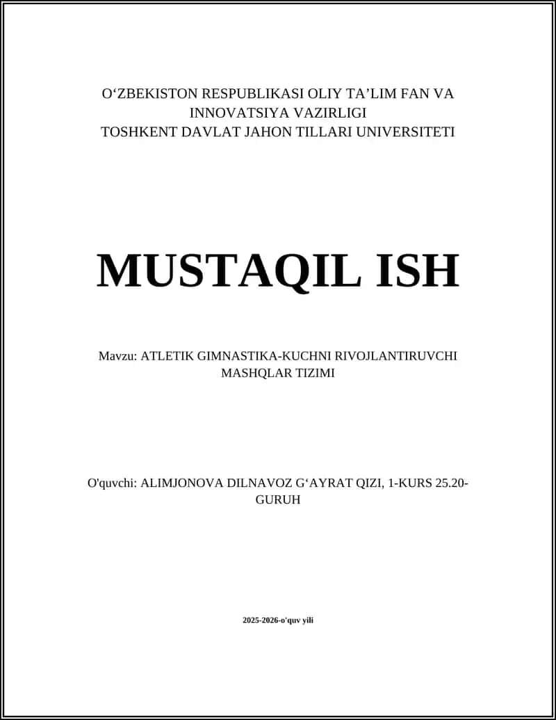 ATLETIK GIMNASTIKA-KUCHNI RIVOJLANTIRUVCHI MASHQLAR TIZIMI