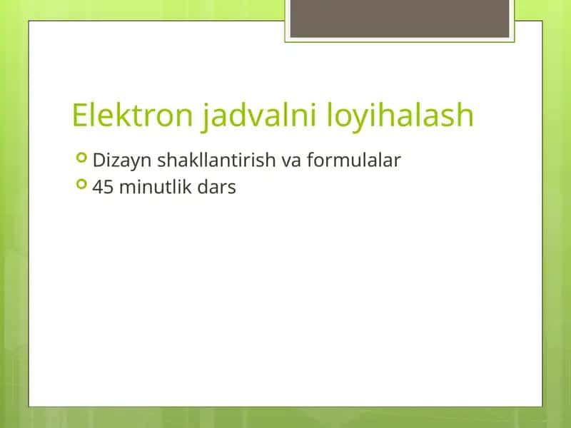 Elektron jadvalni loyihalash