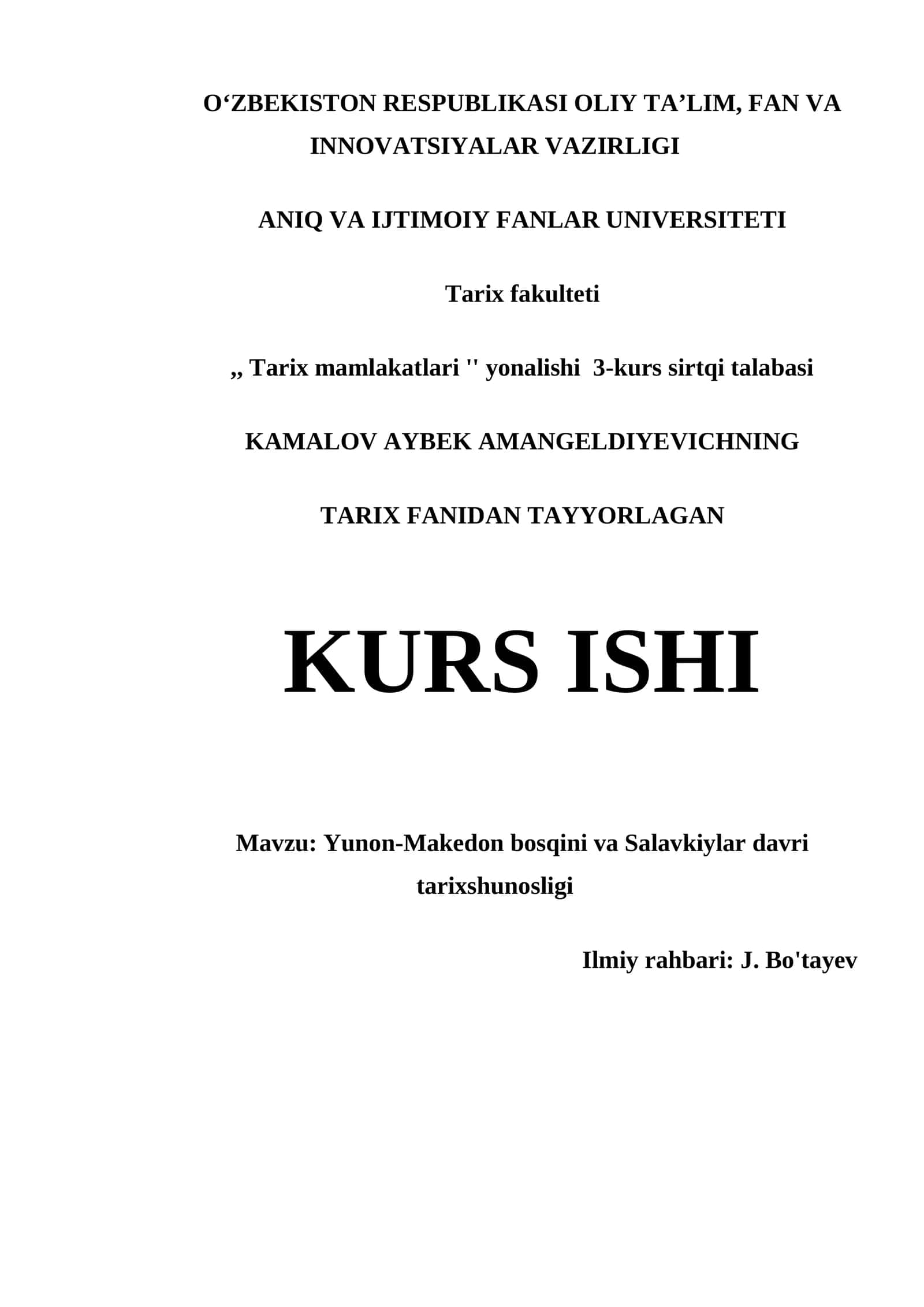 YUNON-MAKEDON BOSQINI VA SALAVKIYLAR DAVRI TARIXSHUNOSLIGI