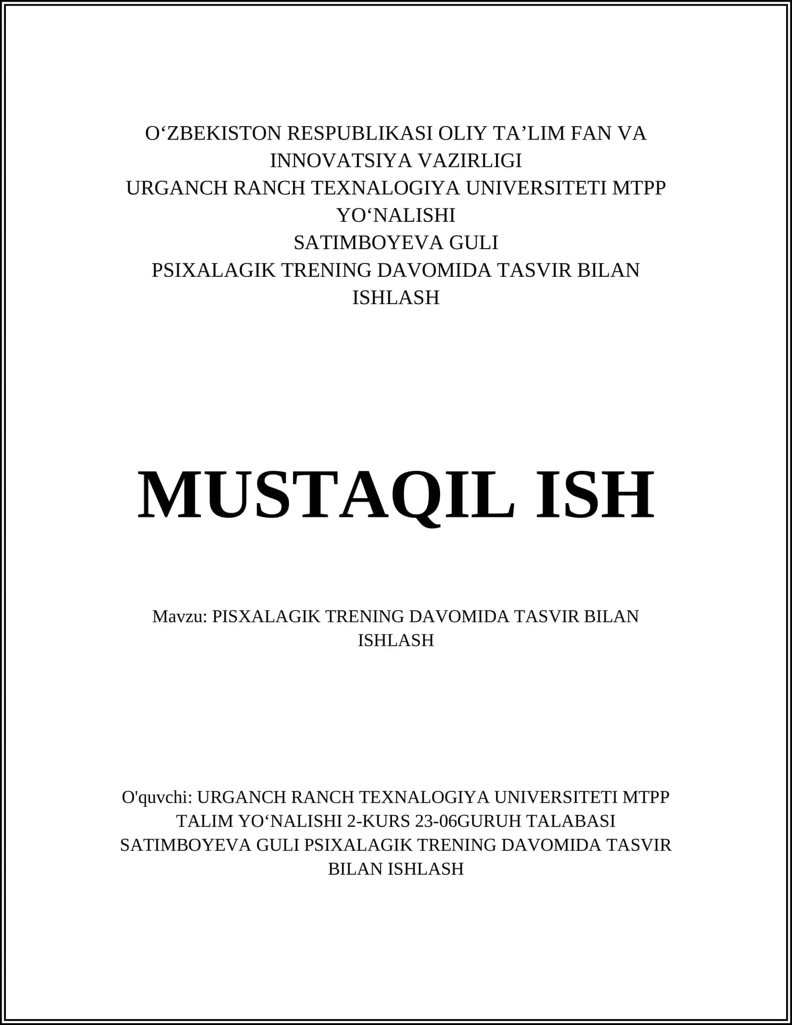 Psixalagik Trening Davomida Tasvir Bilan Ishlash