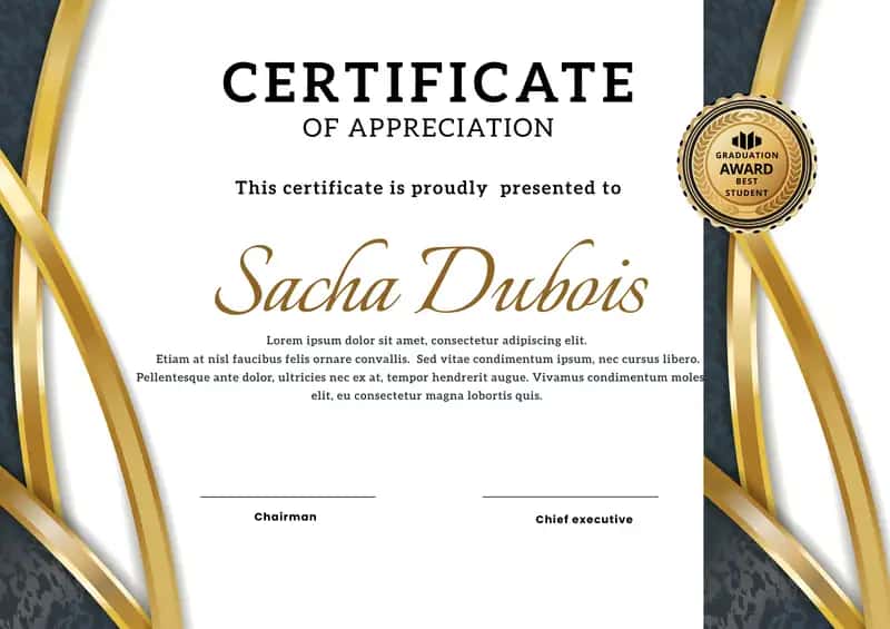AWARD GRADUATION BEST STUDENT CERTIFICATE OF APPRECIATION