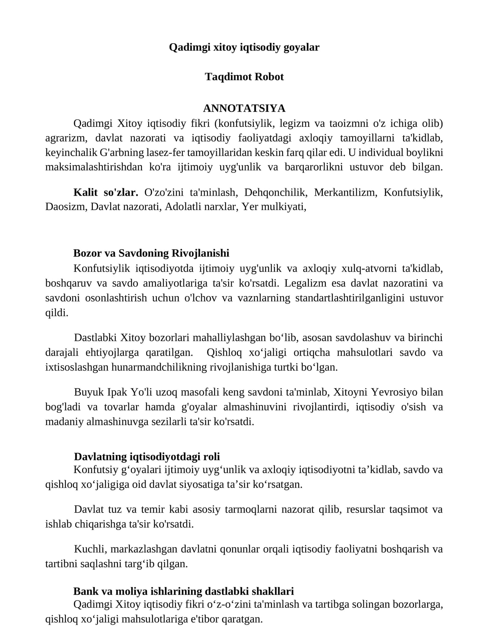 Qadimgi xitoy iqtisodiy goyalar