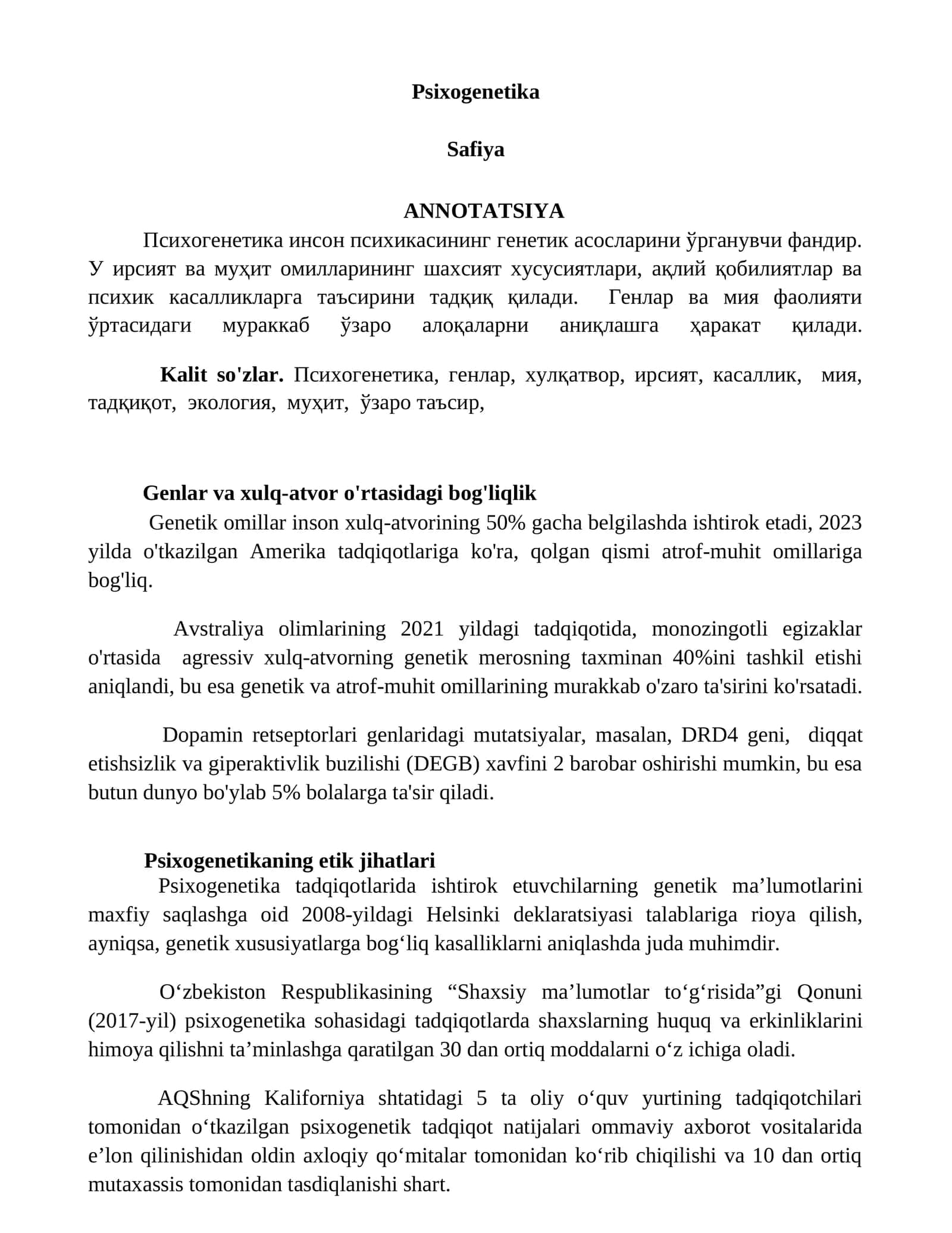 Psixogenetika