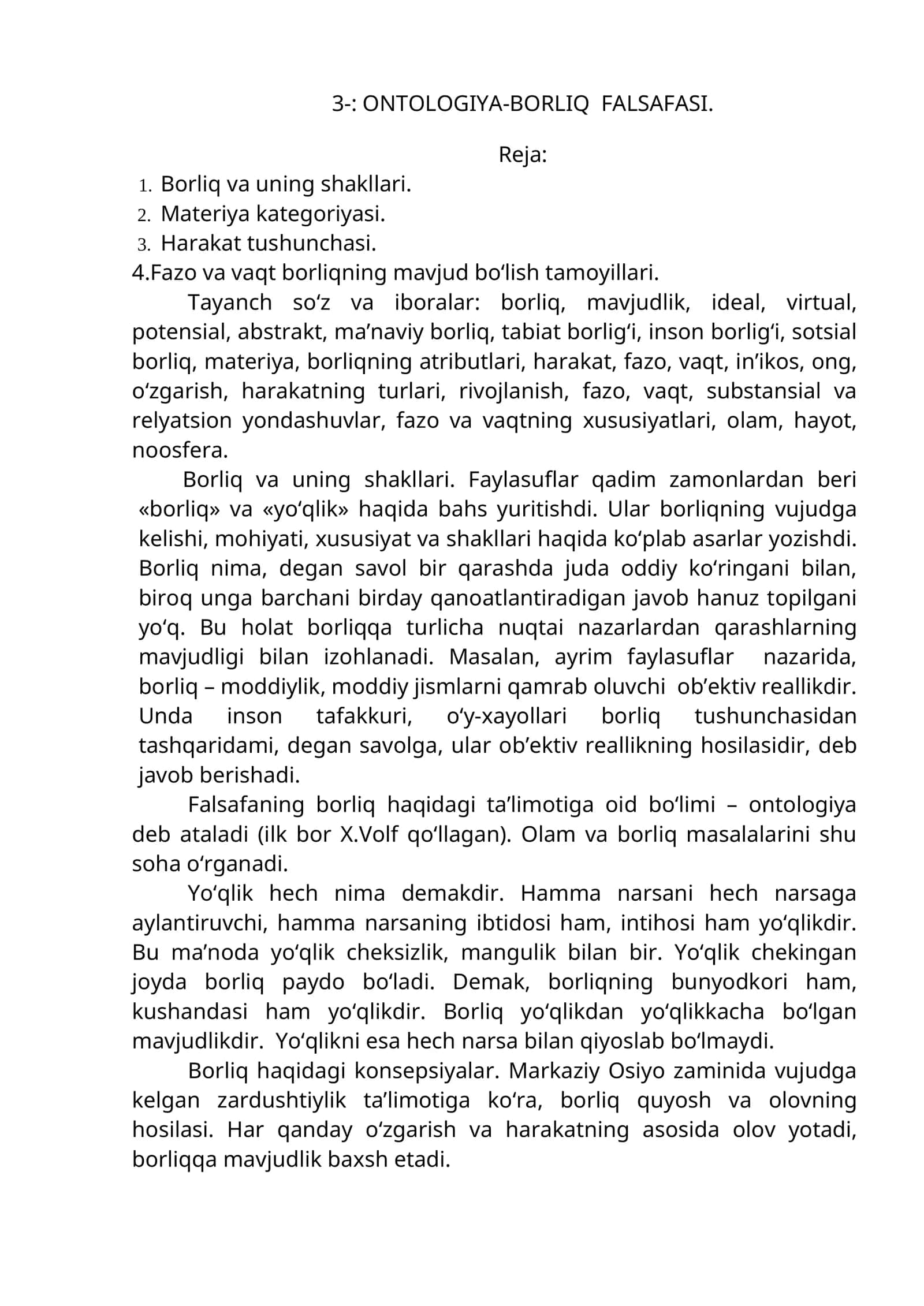 ONTOLOGIYA-BORLIQ FALSAFASI