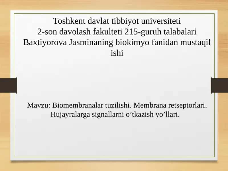 Baxtiyorova Jasminaning biokimyo fanidan mustaqilishi