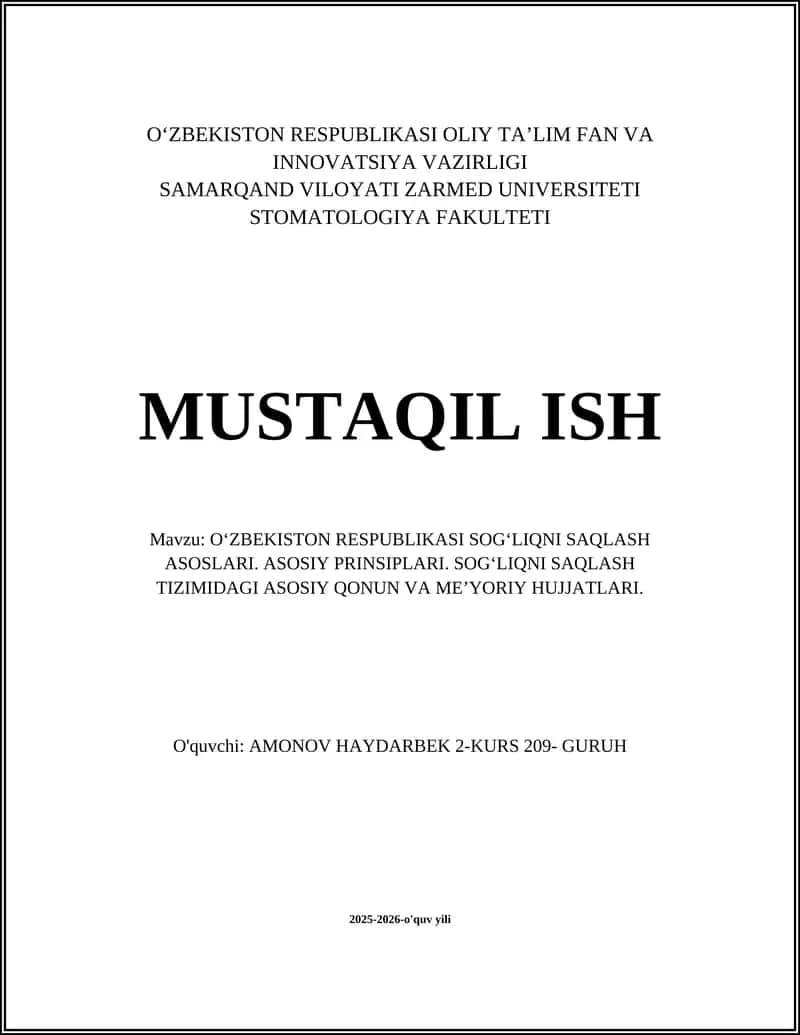 O‘zbekiston Respublikasi Sog‘liqni Saqlash Asoslari