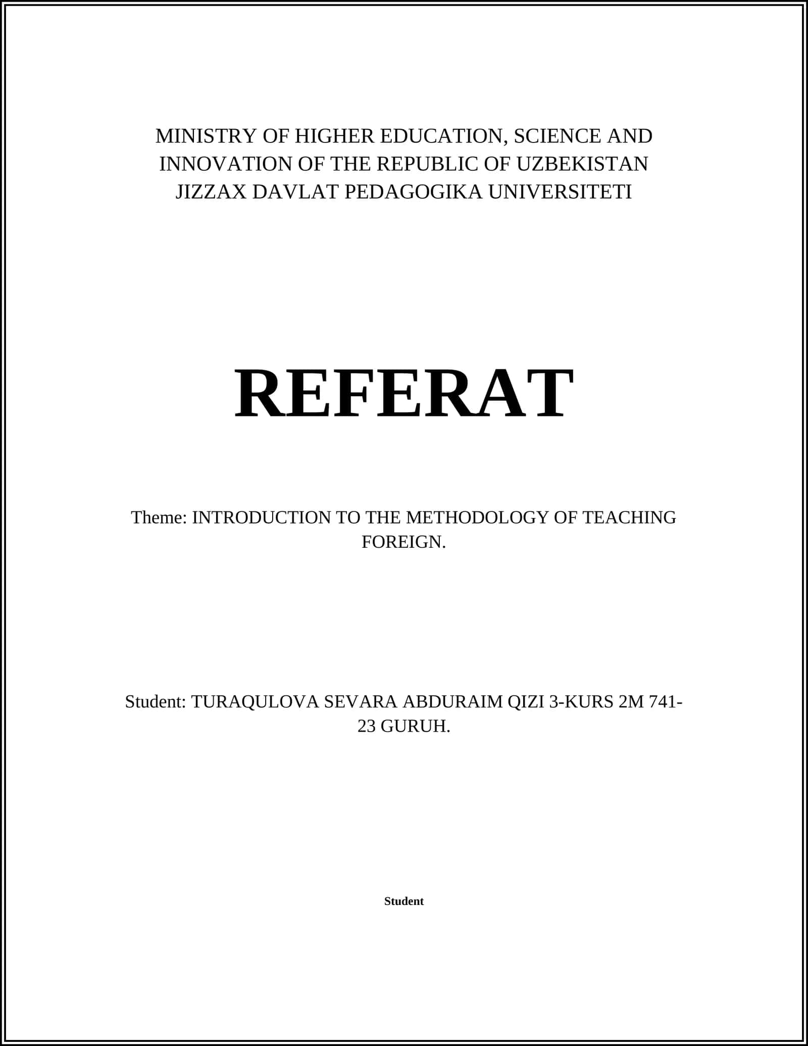 INTRODUCTION TO THE METHODOLOGY OF TEACHING FOREIGN