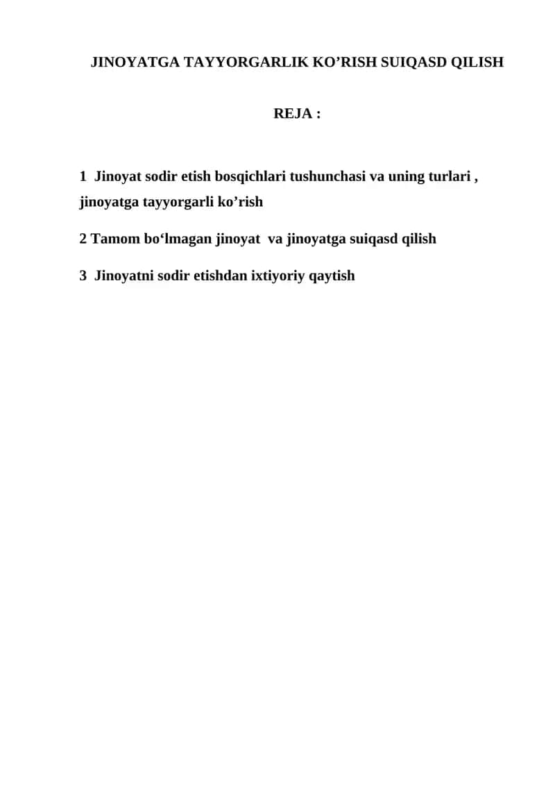 Jinoyatga tayyorgarlik ko’rish