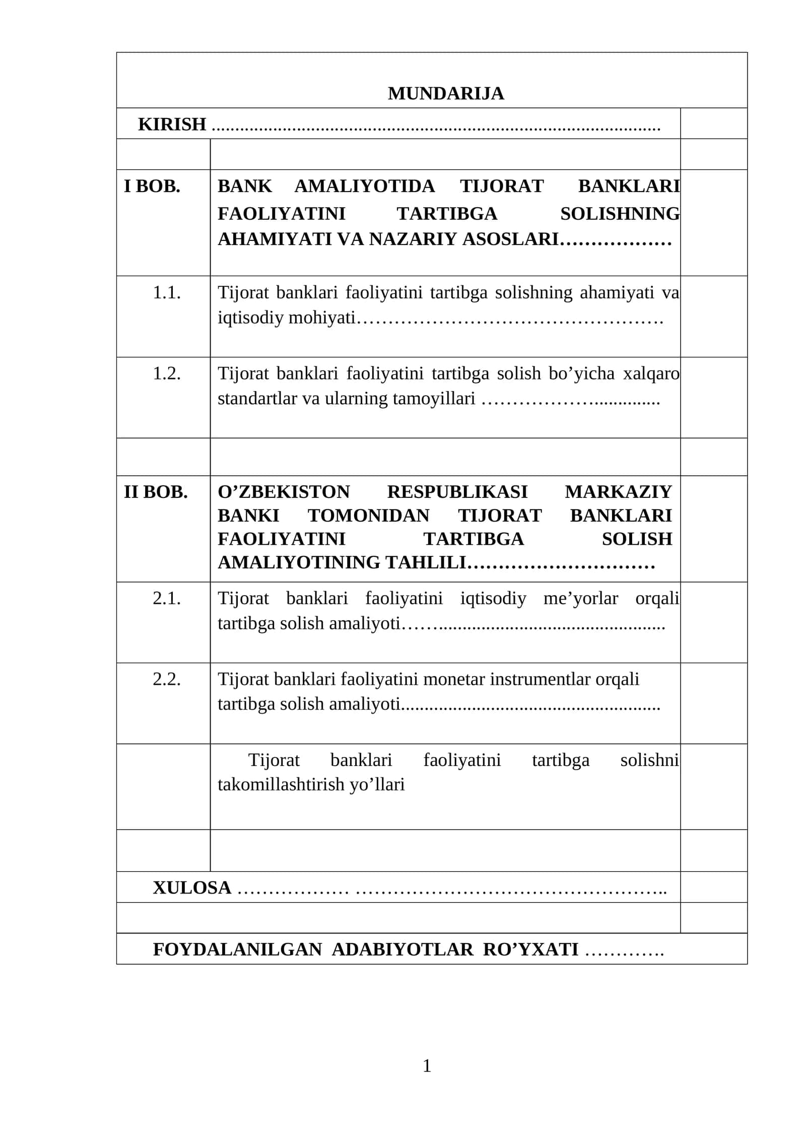 Tijorat Banklari Faoliyatini Tartibga Solish