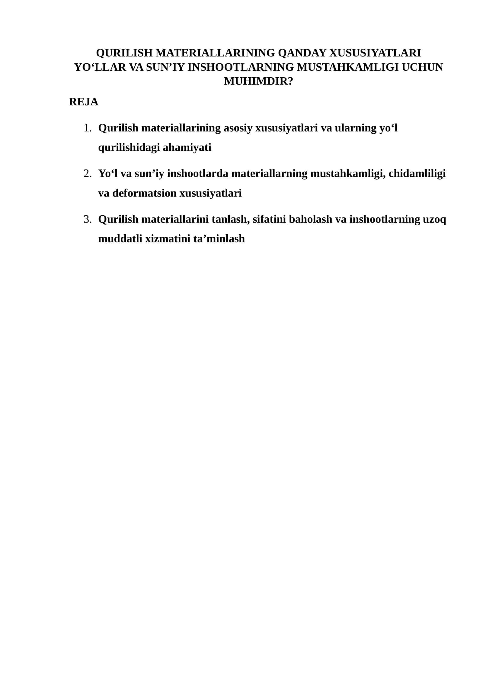 Qurilish Materiallarining Xususiyatlar Va Mustahkamligi