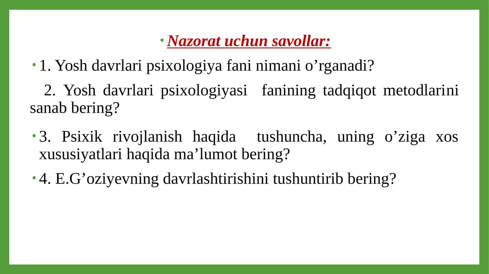 ONTOGENEZNING ILK BOSQICHLARIDA INSONNING PSIXIK RIVOJLANISHIGA XOS XUSUSIYATLAR