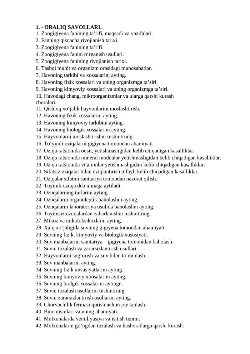 Zoogigiyena fanining ta’rifi, maqsadi va vazifalari