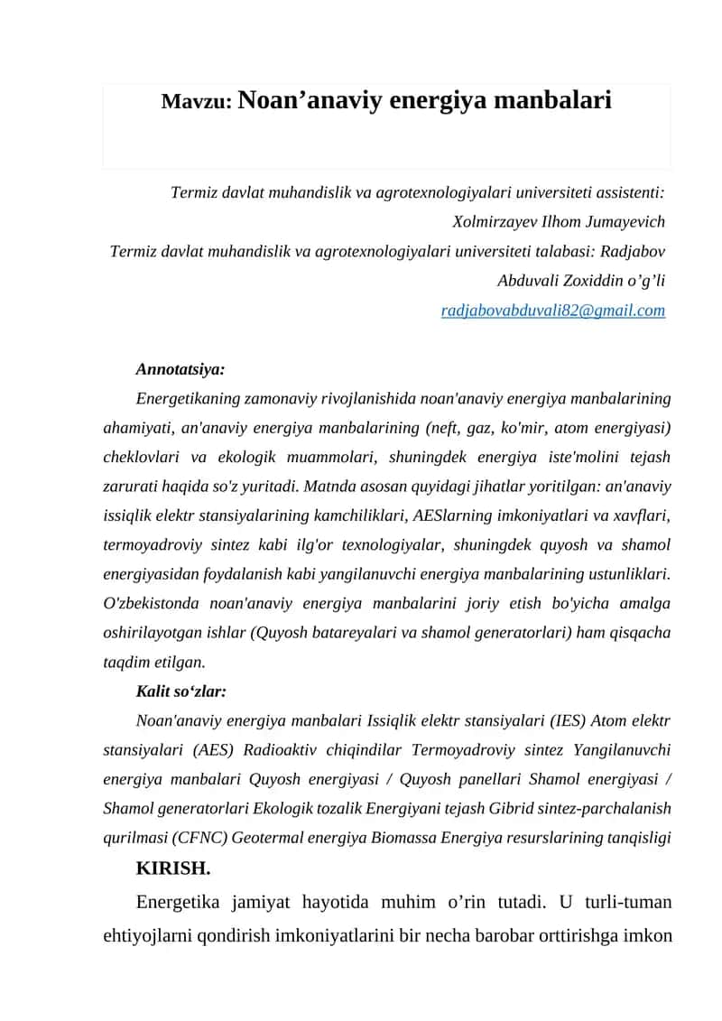 Noan’anaviy energiya manbalari