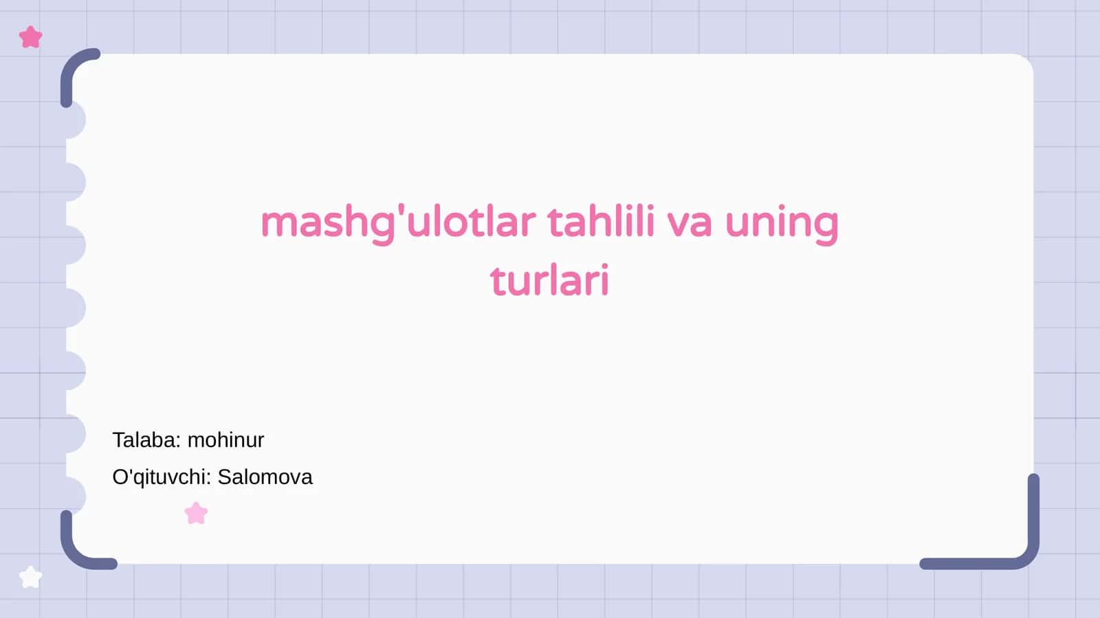 Mashg'ulotlar tahlili va uning turlari