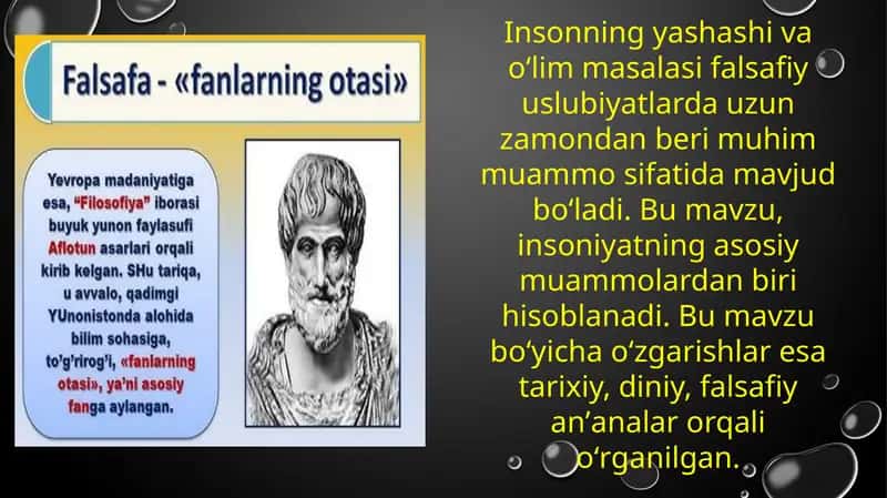 Insonning yashashi va o'lim masalasi