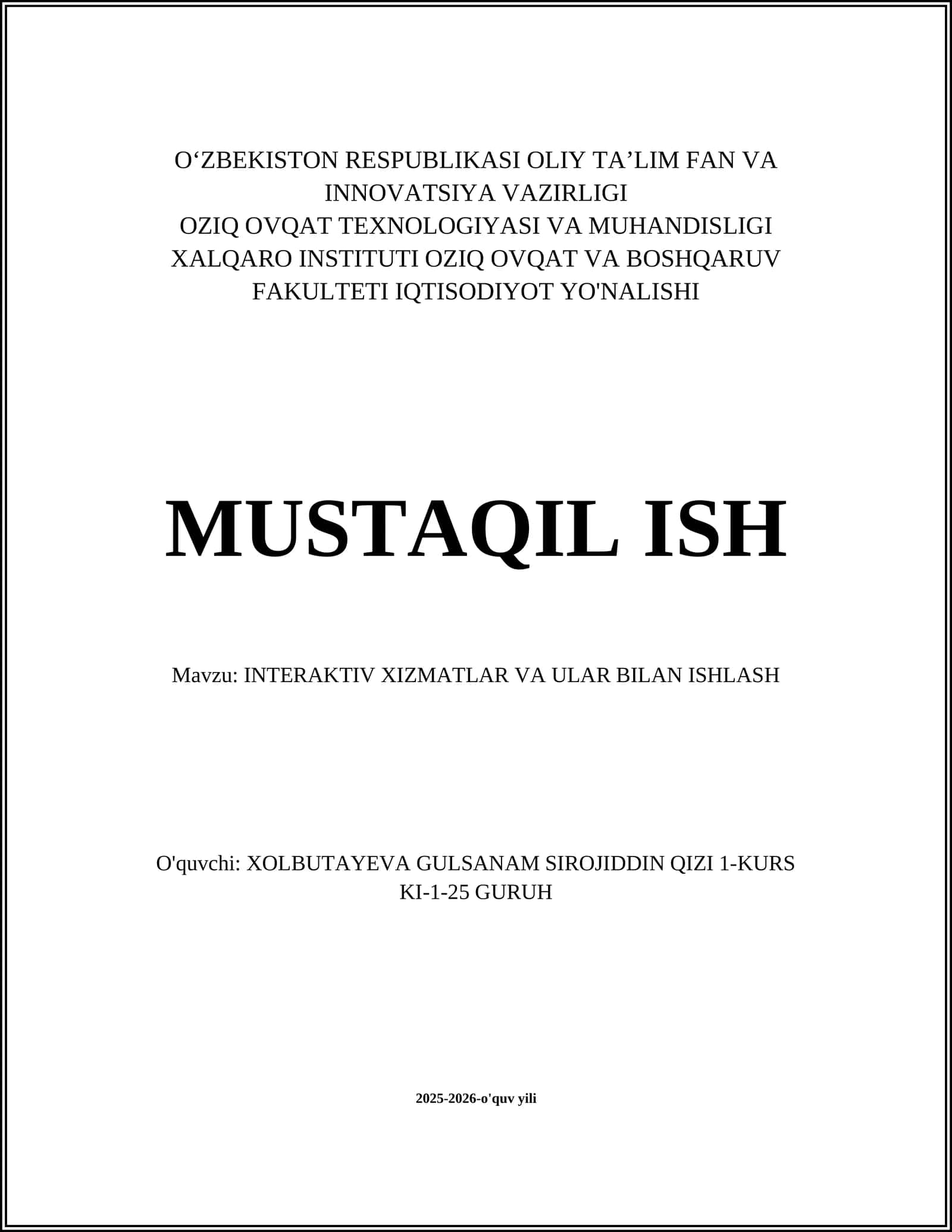 INTERAKTIV XIZMATLAR VA ULAR BILAN ISHLASH