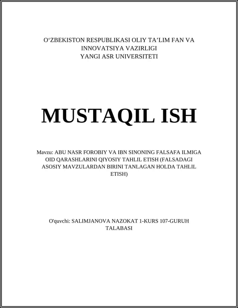 Abu Nasr Forobiy va Ibn Sinoning Falsaafa ILMiga OID Qarashlarini Qiyosiy Tahlil Etish