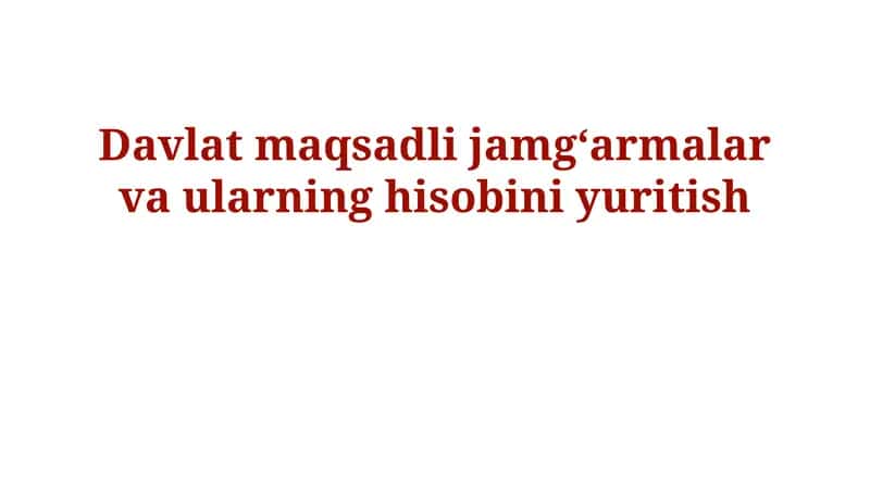 Davlat maqsadli jamg'armalar va ularning hisobini yuritish
