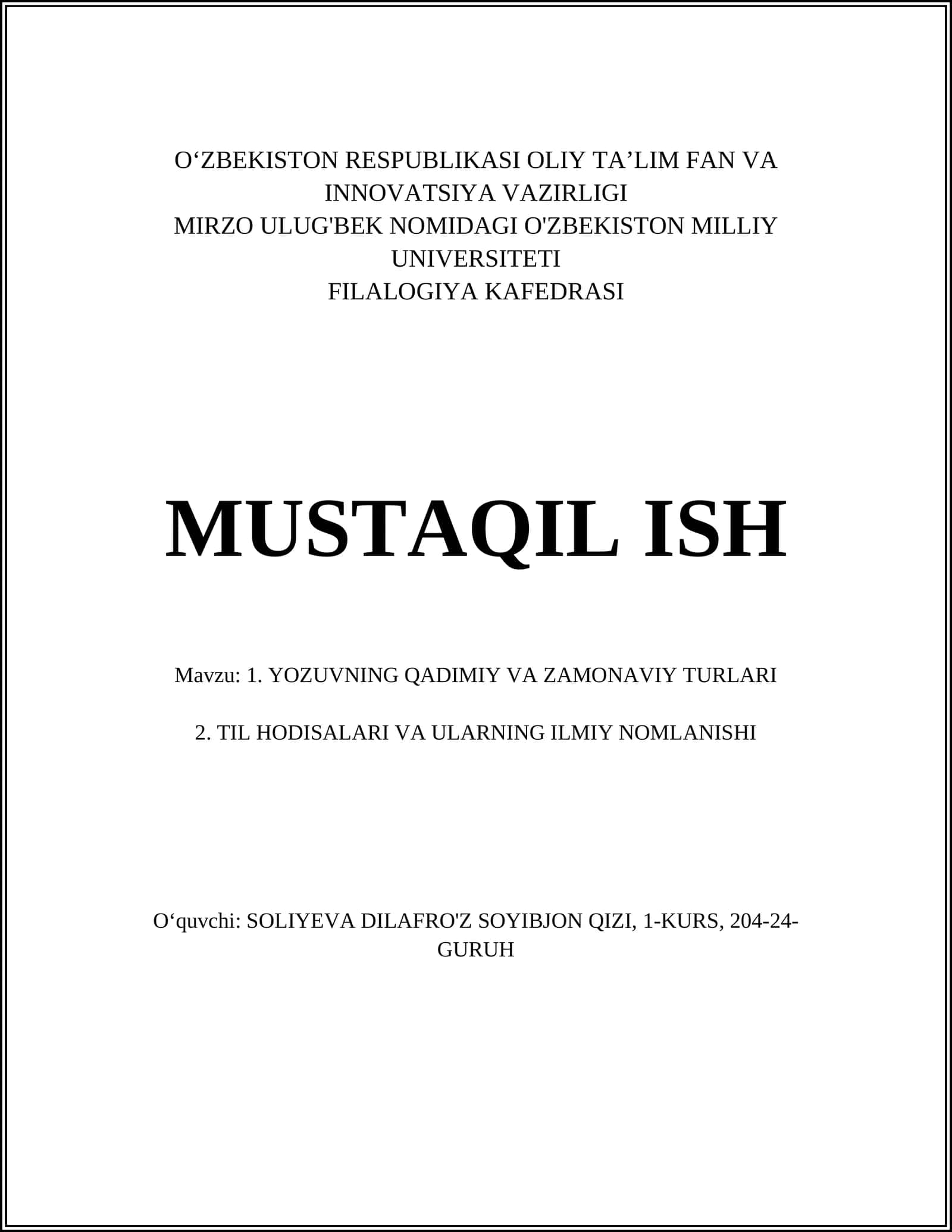 YOZUVNING QADIMIY VA ZAMONAVIY TURLARI