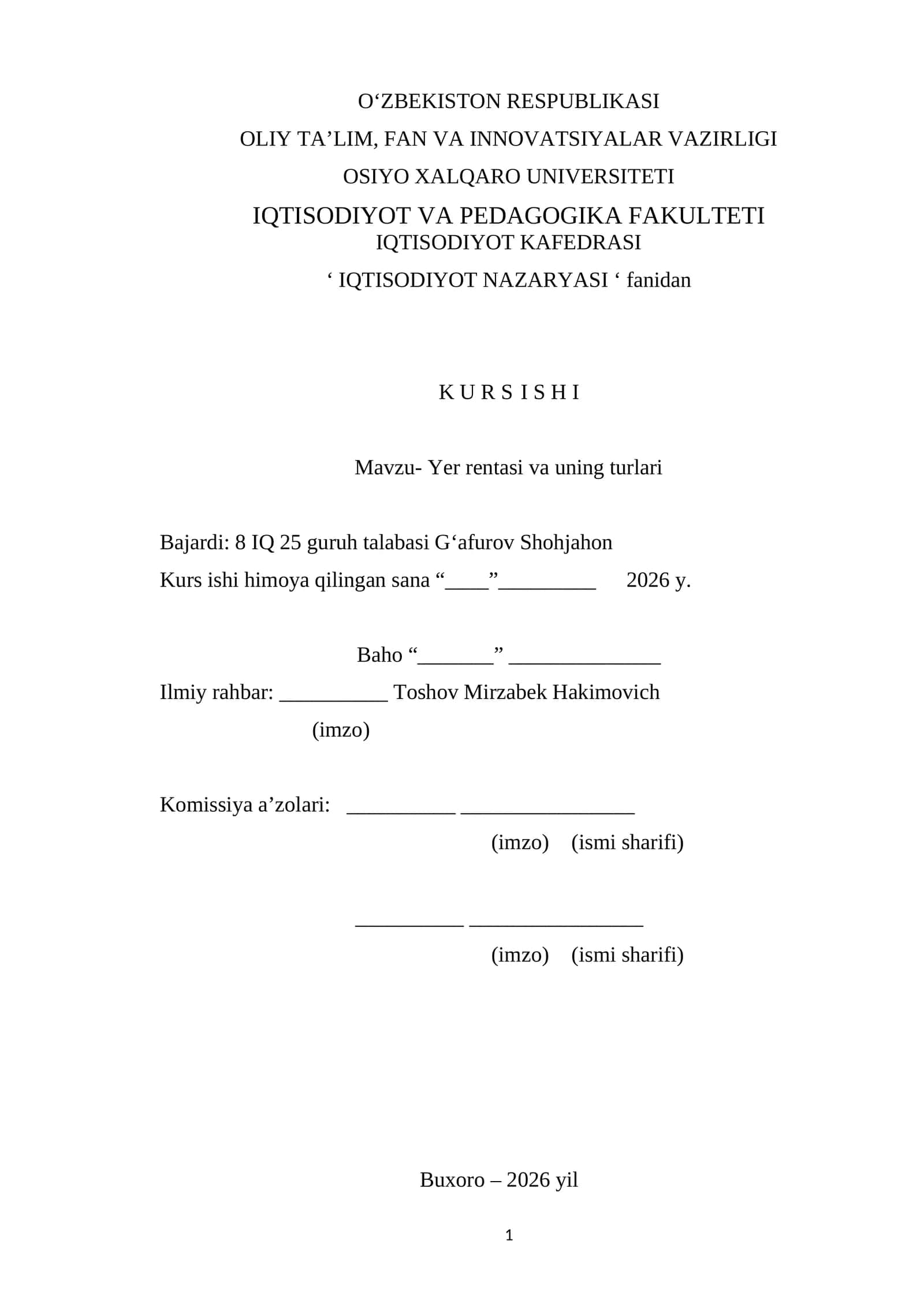 Yer rentasi va uning turlari