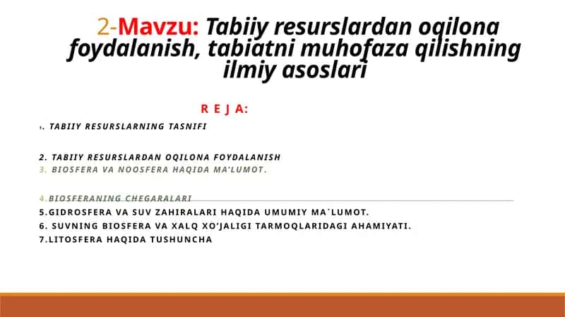 Tabiiy resurslardan oqilona foydalanish