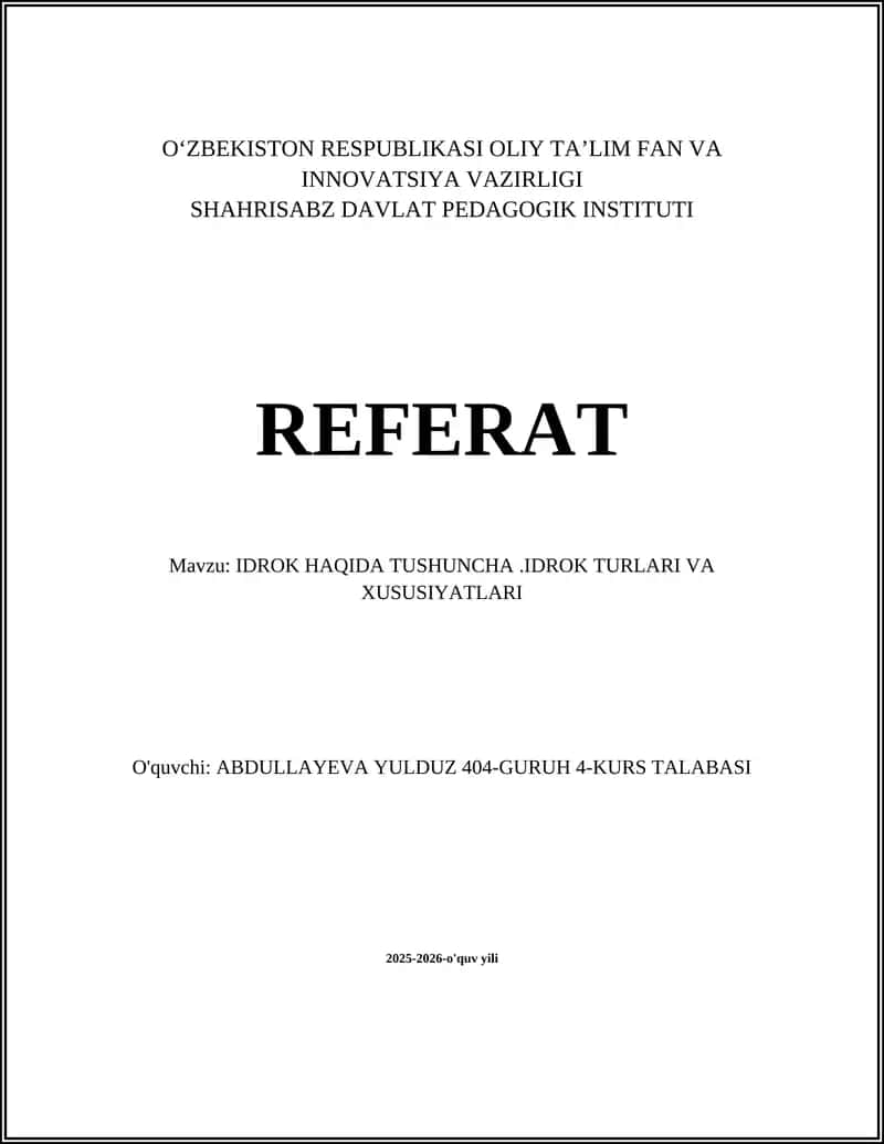 IDROK HAQIDA TUSHUNCHA