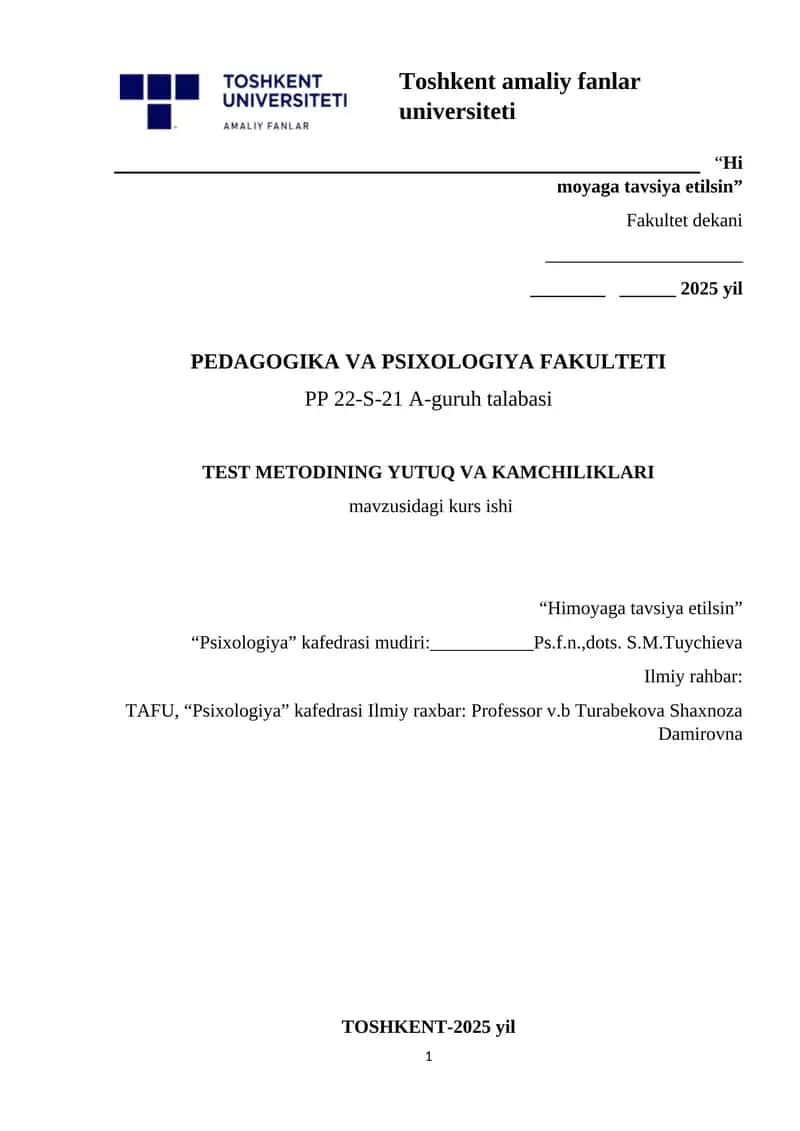 TEST METODINING YUTUQ VA KAMCHILIKLARI