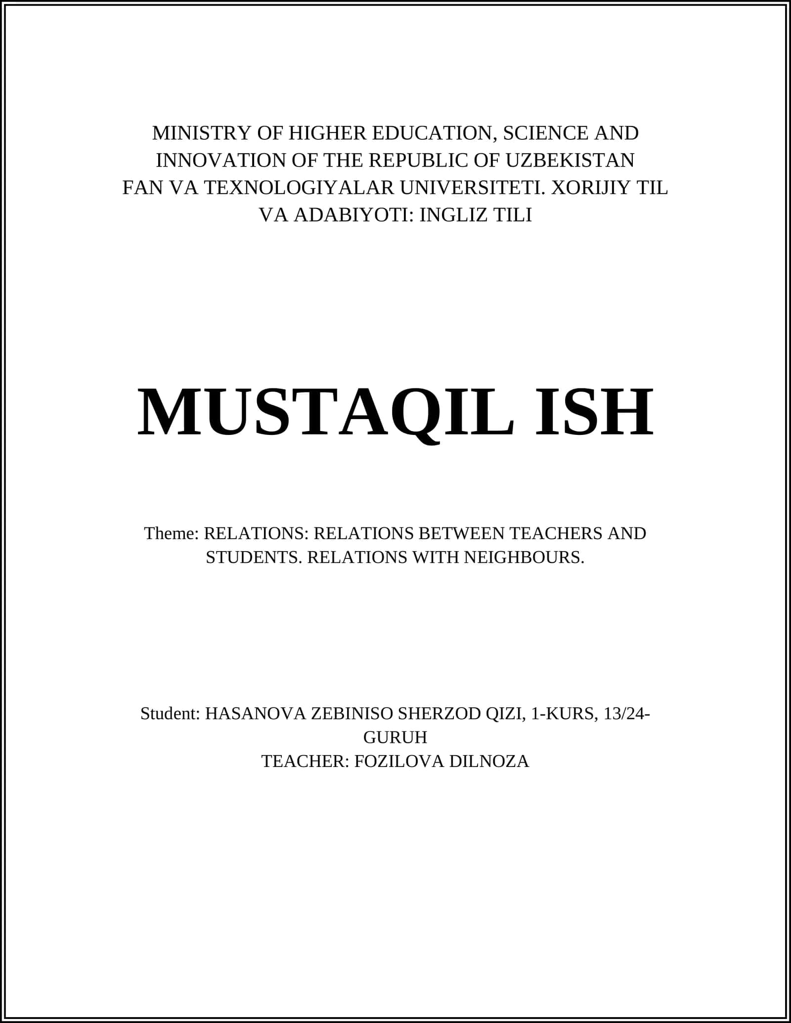 INGLIZ TILI MUSTAQIL ISH