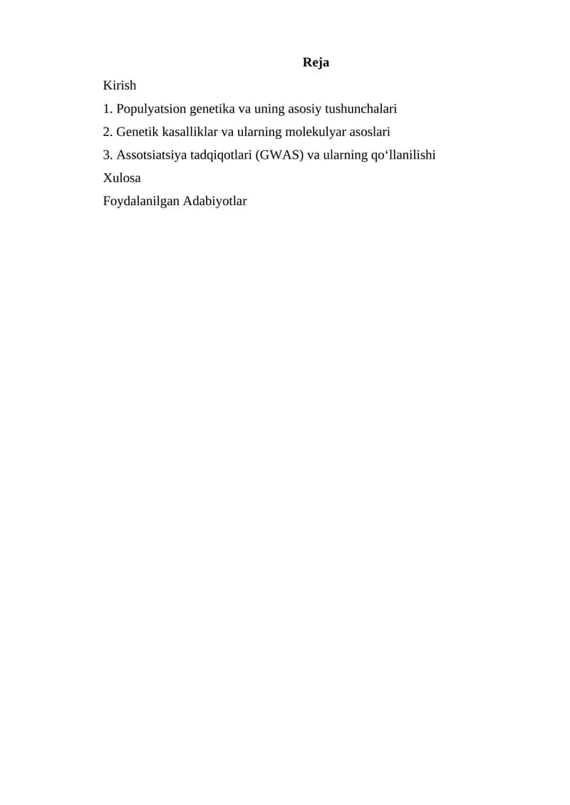 Populyatsion genetika va uning asosiy tushunchalari