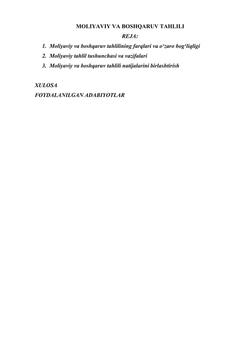 MOLIYAVIY VA BOSHQARUV TAHLILI