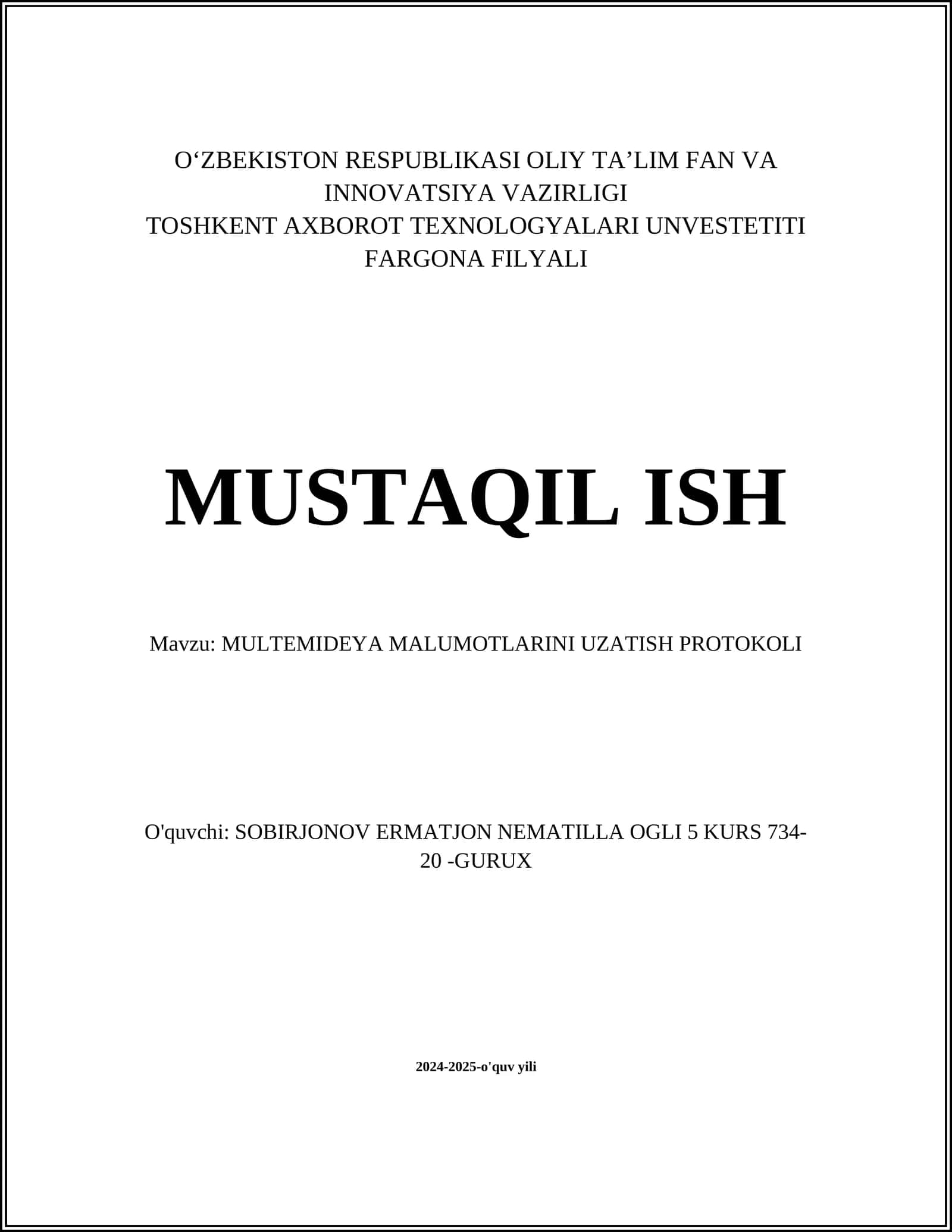 MULTEMIDEYA MALUMOTLARINI UZATISH PROTOKOLI