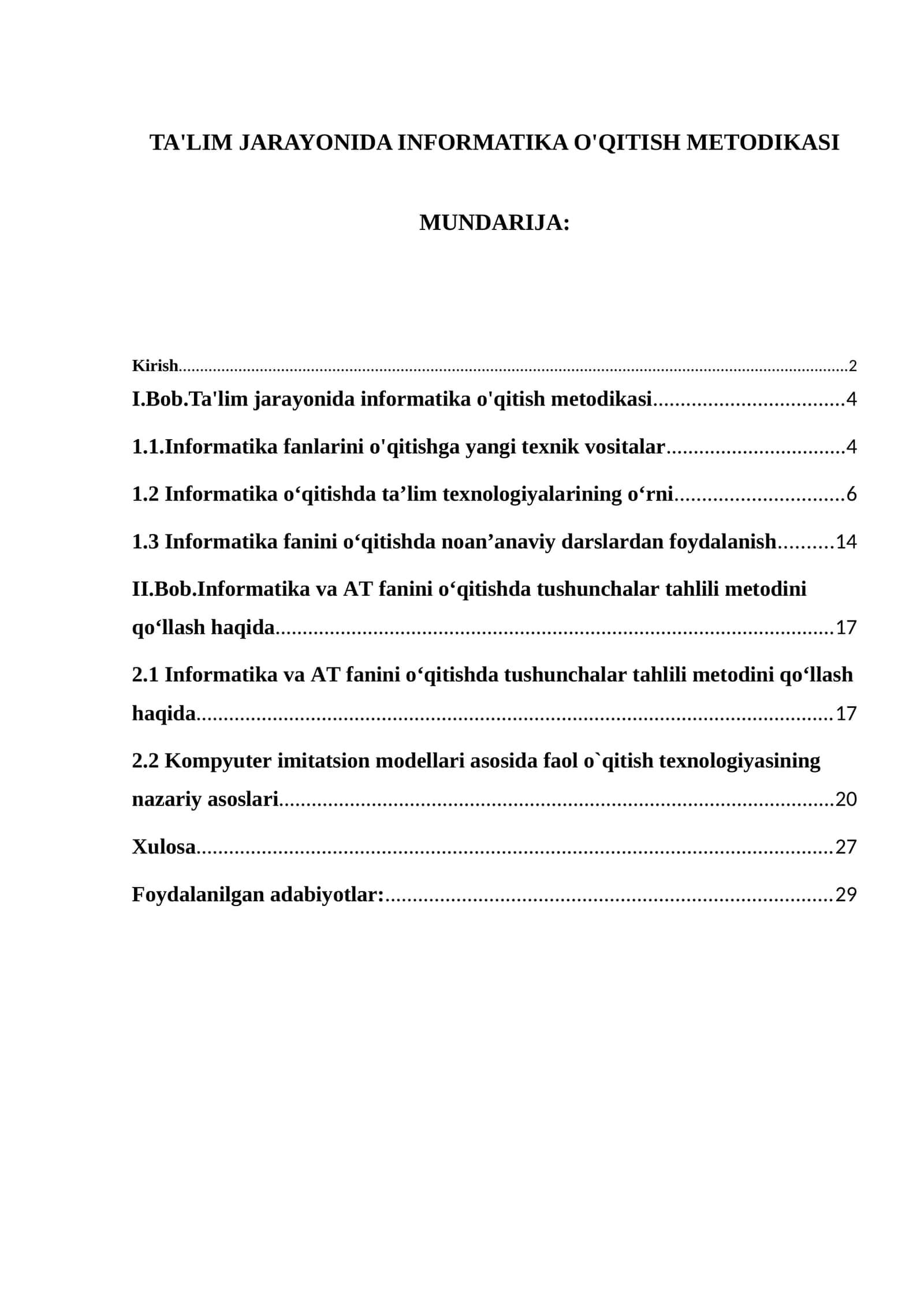 TA'LIM JARAYONIDA INFORMATIKA O'QITISH METODIKASI