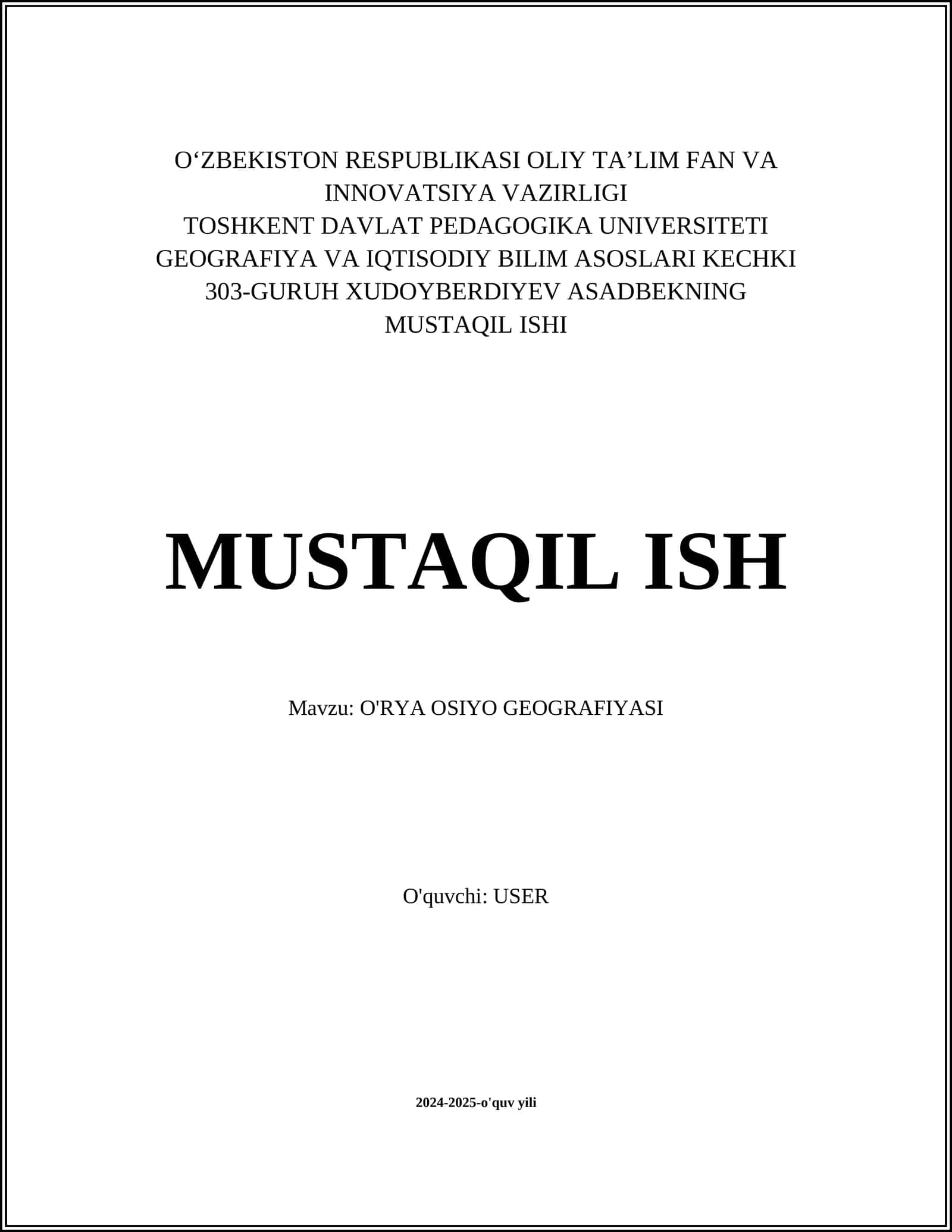 O'RYA OSIYO GEOGRAFIYASI