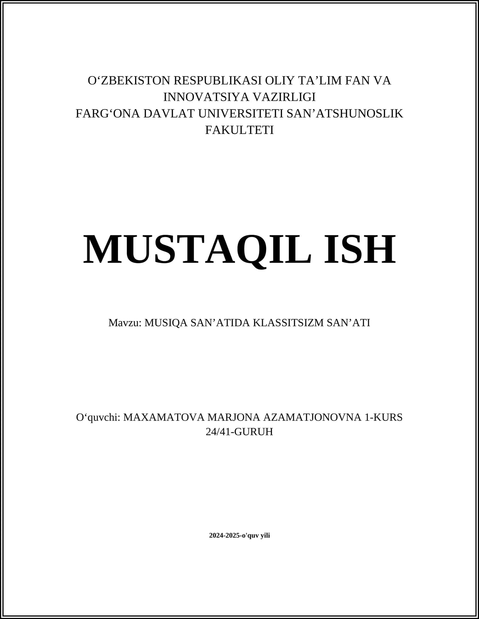 MUSIQA SANʼATIDA KLASSITSIZM SANʼATI